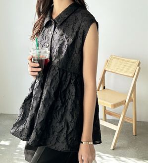 GeeRA（ジーラ）の「シアージャカードペプラムブラウス（ブラウス）」｜ブラック