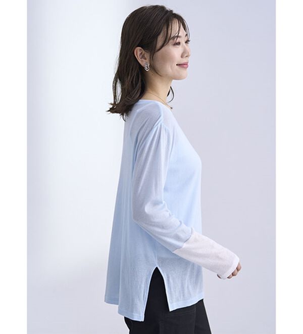 BELLUNA（ベルーナ）の「綿１００％配色シアープルオーバー（カットソー）」｜詳細画像