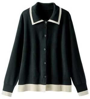 BELLUNA（ベルーナ）の「配色衿デザインニットカーディガン（ニットカーディガン）」｜黒系