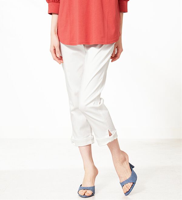 BELLUNA（ベルーナ）の「ヒンヤリ&times;サラリ速乾！綿サテンストレッチ裾リボンクロップドパンツ（クロップドパンツ）」｜詳細画像