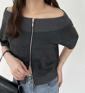 GeeRA（ジーラ）の「ＺＩＰオフショルカットソー（カットソー）」｜チャコール