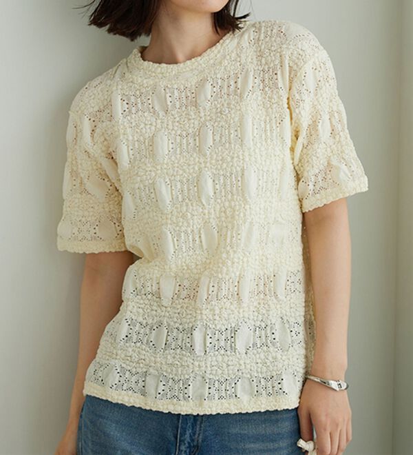 BELLUNA（ベルーナ）の「ストレッチレース調ハイネックプルオーバー（カットソー）」｜詳細画像