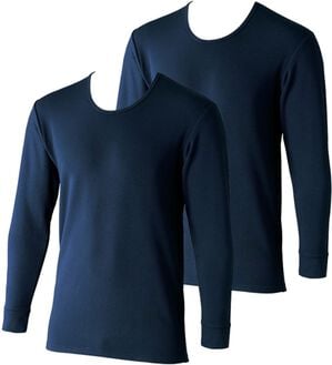 「【２枚組】＜ベルウォーム（Ｒ）＞しっかり厚地素材の＋４℃暖かインナー（メンズ肌着・インナーウェア）」｜ネイビー 長袖丸首