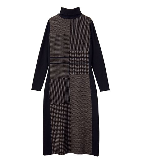 フーガフーガ 佐藤繊維 ニットワンピース 【F】 幾何学模様 ウール