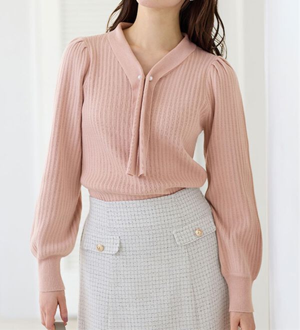 alotta（アロッタ）の「カシミヤタッチボウタイリブニット（ニット・セーター）」｜詳細画像