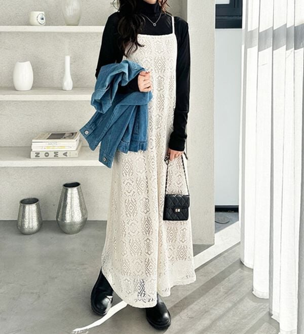 GeeRA（ジーラ）の「前後２ＷＡＹパネルレースキャミワンピース（その他ワンピース）」｜詳細画像