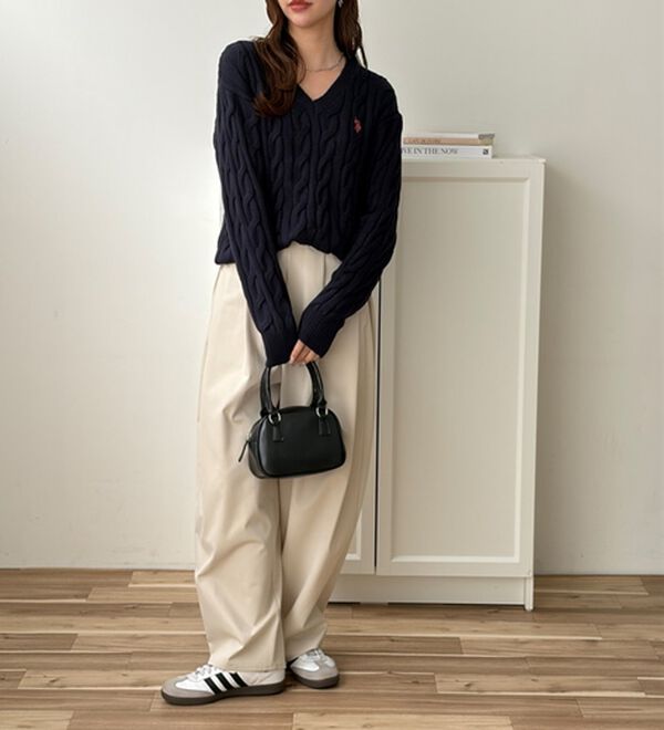 GeeRA（ジーラ）の「【Ｕ．Ｓ．ＰＯＬＯ　ＡＳＳＮ．】Ｖネックケーブルニット（ニット・セーター）」｜詳細画像