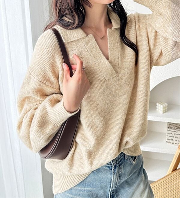 GeeRA（ジーラ）の「スキッパーポロ衿ニットトップス（ニット・セーター）」｜詳細画像