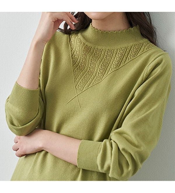 BELLUNA（ベルーナ）の「静電防止！洗えるウール入り透かし編みセーター（ニット・セーター）」｜詳細画像