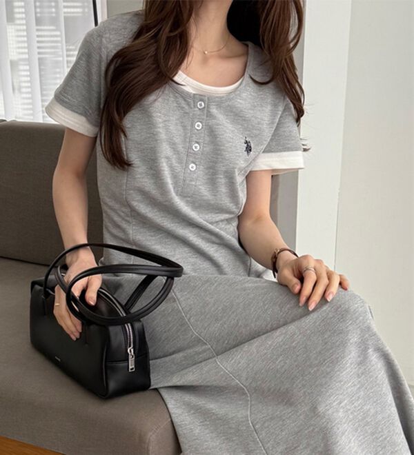 GeeRA（ジーラ）の「【ＵＳ．ＰＯＬＯ．ＡＳＳＮ】レイヤード風ヘンリーネック半袖ワンピース（カットソーワンピース）」｜詳細画像