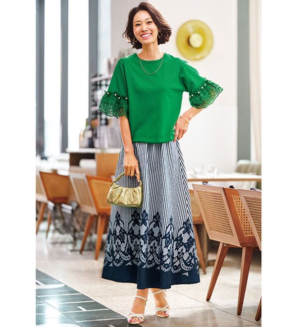 BELLUNA（ベルーナ）の「袖レースフェミニンニットプルオーバー（ニット・セーター）」｜詳細画像