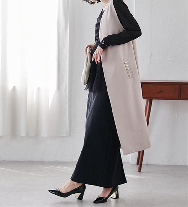 RANAN（ラナン）の「【セットアップ対応】パール調ビジュー付ロングジレ（ジレ）」｜詳細画像