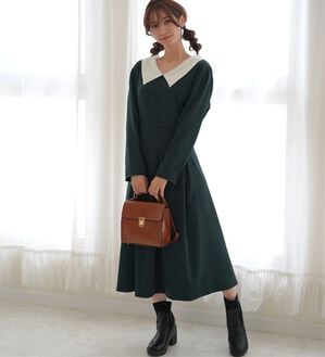 A HAPPY MARILYN（アハッピーマリリン）の「【Ｌ～６Ｌ】【ＭａｒｉｌｙｎＳｗｅｅｔ】体型別フェミニン ボリュームフレアワンピース（ロングワンピース）」｜ダスティグリーン