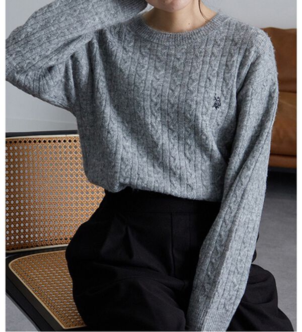 U.S.POLO ASSN.ユーエスポロアッスン＞ ワンポイントケーブルニット  