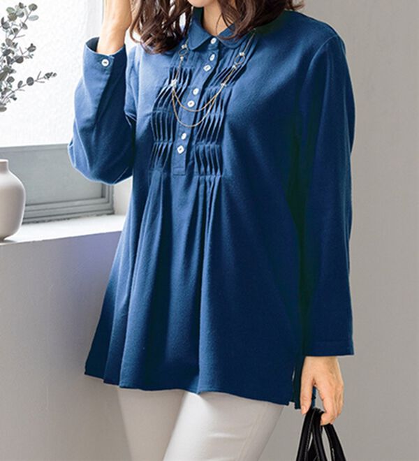 ルフラン（ルフラン）の「【２色組】吸湿発熱のピンタックブラウス（ブラウス）」｜詳細画像