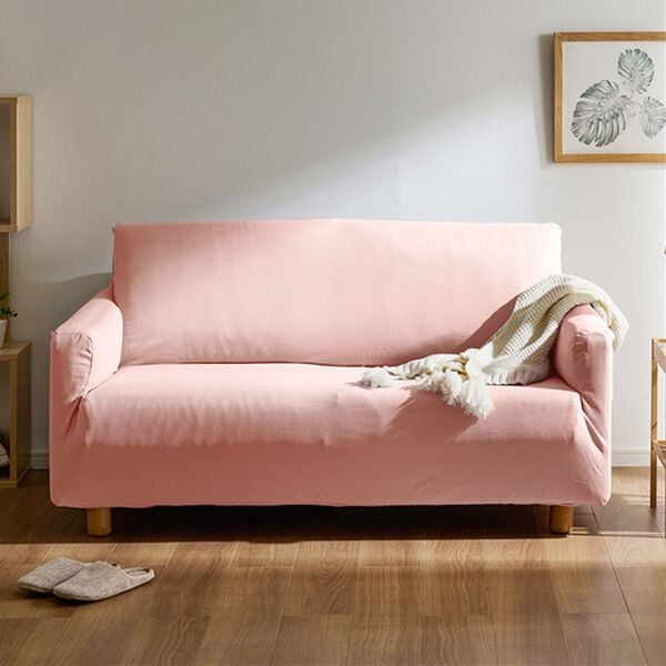 iellio（イエリオ）の「お買得！ワッフルソファカバー＜洗える・伸縮・ソファーカバー・肘あり・肘なし・１人掛・２人掛・３人掛＞（ソファーカバー）」｜スモーキーピンク