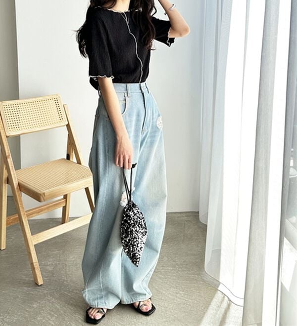 GeeRA（ジーラ）の「前後２ＷＡＹ配色メロー５分袖カットソー（カットソー）」｜詳細画像