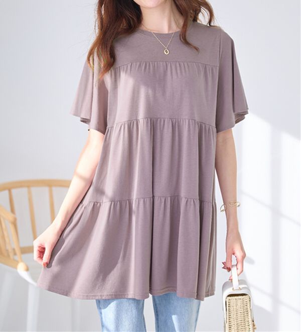 alotta（アロッタ）の「楽に可愛く！ふんわり綿混ティアードチュニック（チュニック）」｜詳細画像