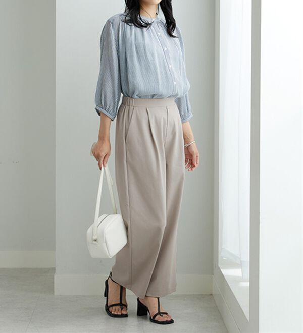 BELLUNA（ベルーナ）の「ポンチ素材タック使いワイドパンツ（ワイドパンツ・ガウチョ）」｜詳細画像