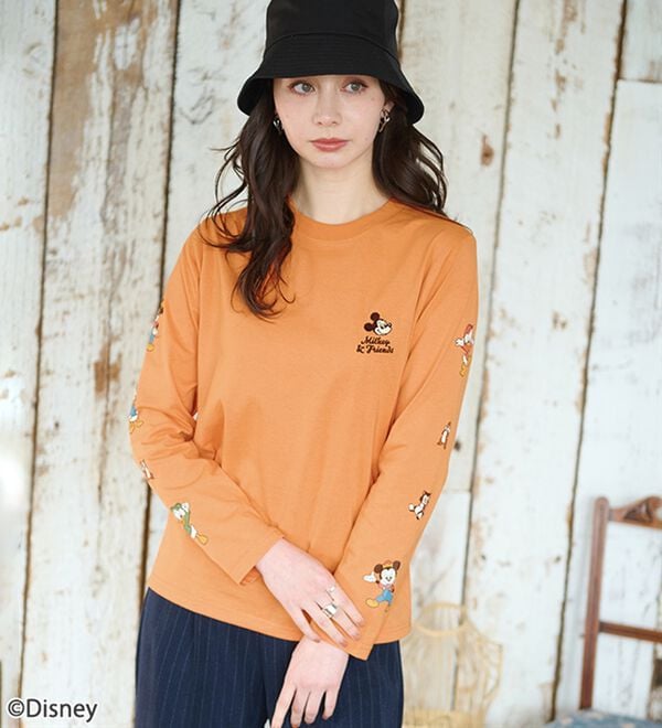 Disney＞【ミッキー＆フレンズ】袖プリント長袖Tシャツ