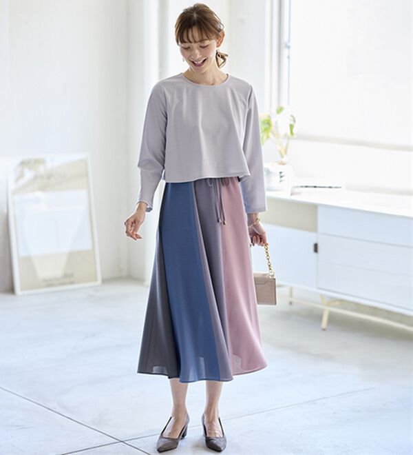 BELLUNA（ベルーナ）の「春を彩る配色ドッキングワンピース（ドッキングワンピース）」｜詳細画像