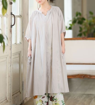 A HAPPY MARILYN（アハッピーマリリン）の「【Ｌ～６Ｌ】【風通るプレミアム】綿・楊柳、五分袖ギャザーたっぷりワンピース。（ロングワンピース）」