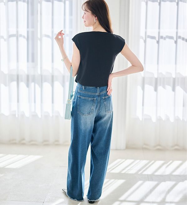 RANAN（ラナン）の「【ひんやり・ＵＶ】タックドレープフレンチスリーブカットソー（Tシャツ）」｜詳細画像