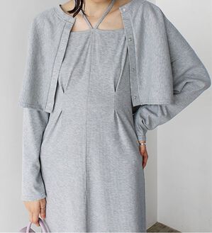 GeeRA（ジーラ）の「ミックス見えリブ素材ワンピ＆カーディガン（アンサンブル）」｜杢グレー