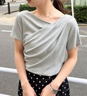 RANAN（ラナン）の「【ひんやり／着映え】上品ドレープリブＴシャツ（カットソー）」｜グレー