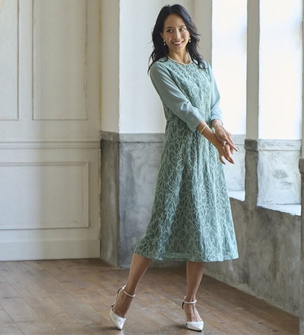 BELLUNA（ベルーナ）の「ロングジャケット花柄レースワンピースアンサンブル（ワンピースセットスーツ）」｜詳細画像