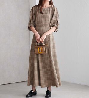 RANAN（ラナン）の「パフスリーブチェック柄ワンピ（その他ワンピース）」｜ブラウン系