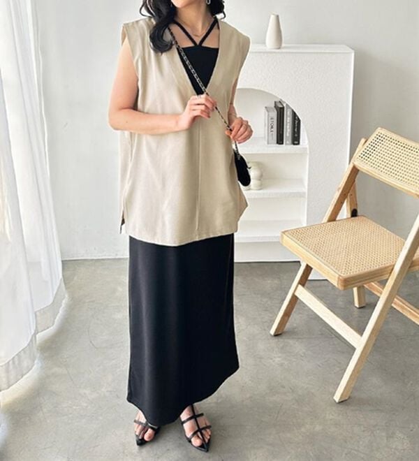 GeeRA（ジーラ）の「麻調ベスト&times;リブワンピースセット（その他ワンピース）」｜詳細画像