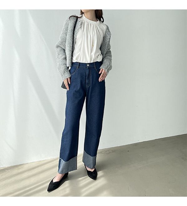 GeeRA（ジーラ）の「ワイドストレートロールアップデニムパンツ（フルレングスパンツ）」｜詳細画像