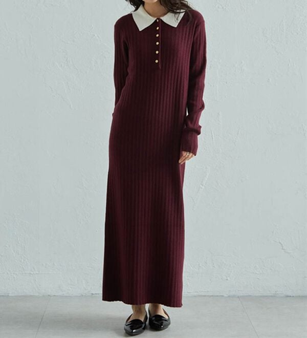 RANAN（ラナン）の「ポロカラーリブニットワンピース（ロングワンピース）」｜詳細画像