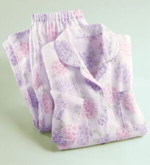 「選べて嬉しい楊柳パジャマ（パジャマ・ルームウェア）」｜衿付パープル