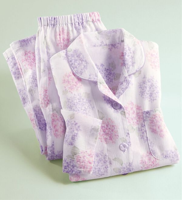 「選べて嬉しい楊柳パジャマ（パジャマ・ルームウェア）」｜衿付パープル