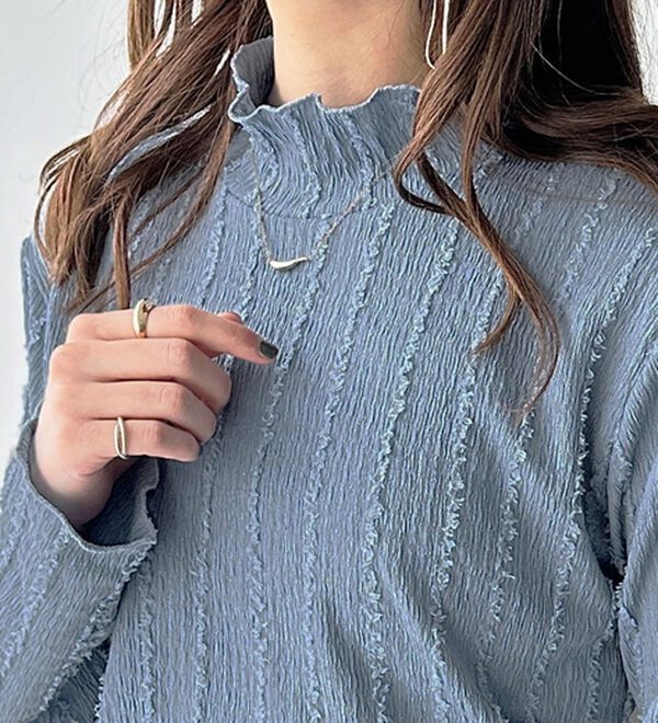 GeeRA（ジーラ）の「シャギージャガードハイネックトップス（カットソー）」｜詳細画像