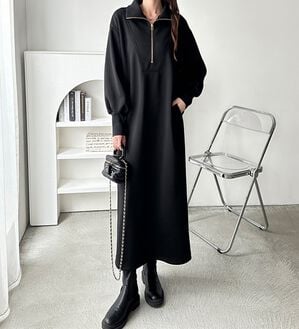 GeeRA（ジーラ）の「ハーフジップハイネック裏起毛ワンピース（カットソーワンピース）」｜詳細画像