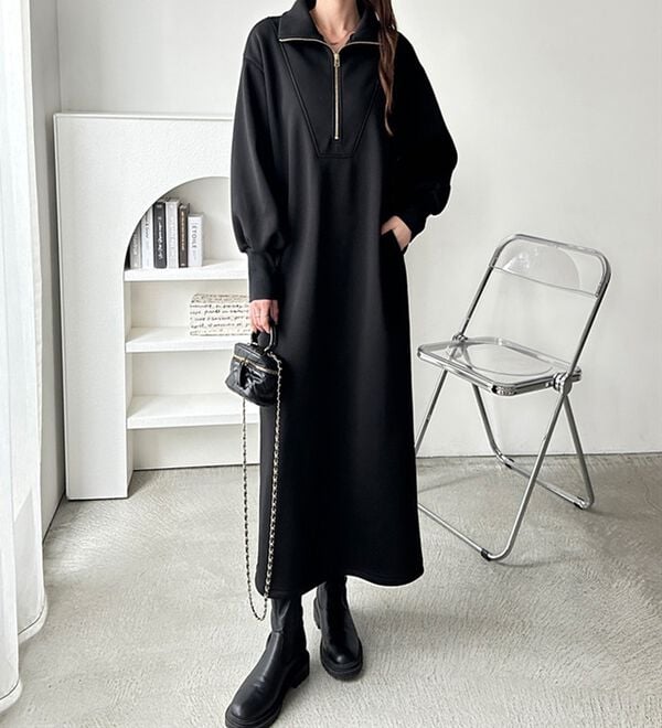 GeeRA（ジーラ）の「ハーフジップハイネック裏起毛ワンピース（カットソーワンピース）」｜詳細画像