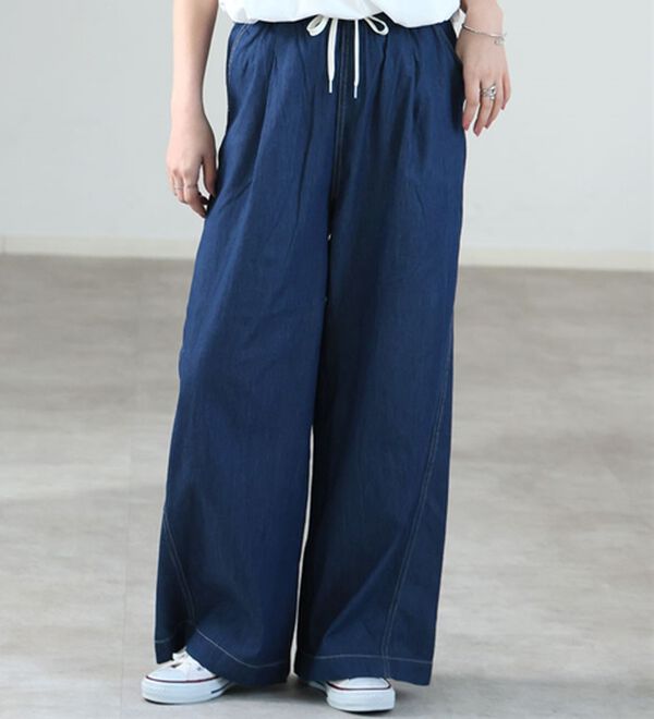 A HAPPY MARILYN（アハッピーマリリン）の「【Ｍ～８Ｌ】楽して叶う！イージーデニムワイドパンツ（ワイドパンツ・ガウチョ）」｜詳細画像