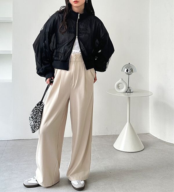 GeeRA（ジーラ）の「着心地抜群！ハイウエストダブルタックワイドパンツ（フルレングスパンツ）」｜詳細画像