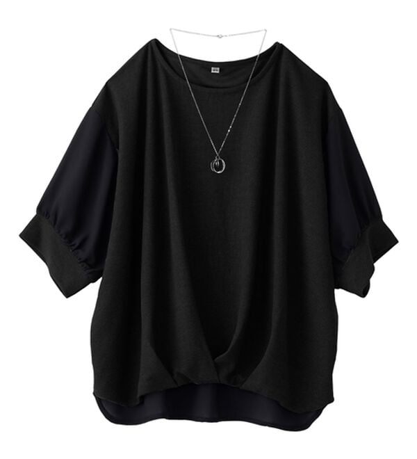 BELLUNA（ベルーナ）の「【新色追加】&ldquo;2点セット&rdquo;ネックレス付！異素材裾タックプルオーバー（カットソー）」｜詳細画像