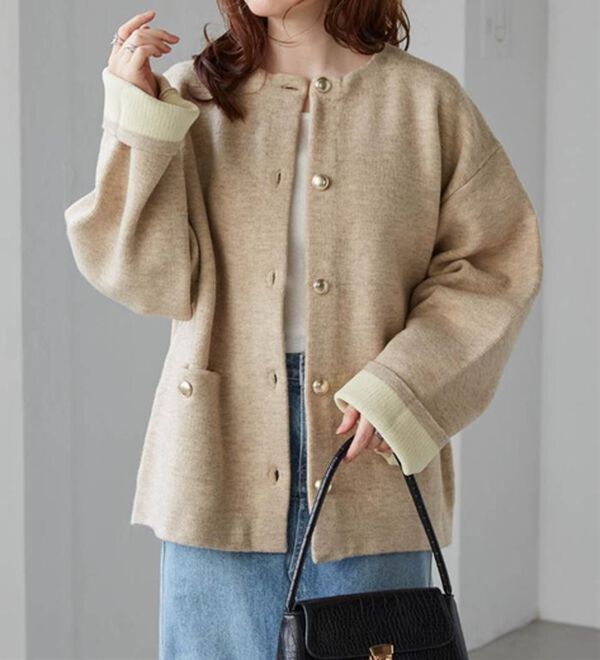RANAN（ラナン）の「裏配色ゴールド調ボタンニットコーディガン（ニットカーディガン）」｜詳細画像
