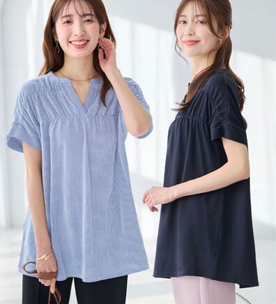 alotta（アロッタ）の「さらっと軽い綿混ストライプギャザーチュニック（チュニック）」