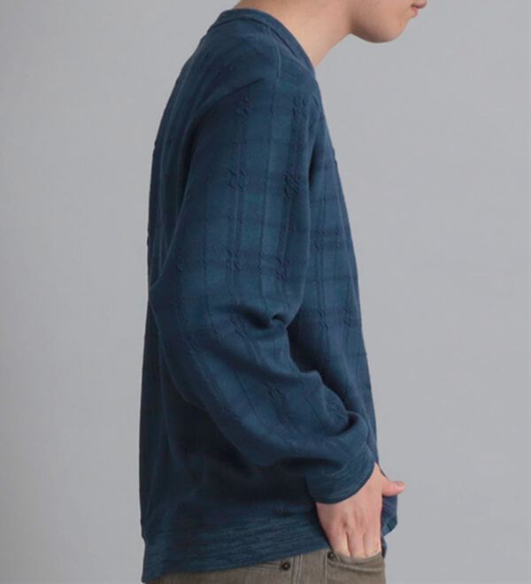 「＜コムルヴァン・オム＞チェック柄ふくれジャカードトレーナー（メンズトレーナー）」｜詳細画像