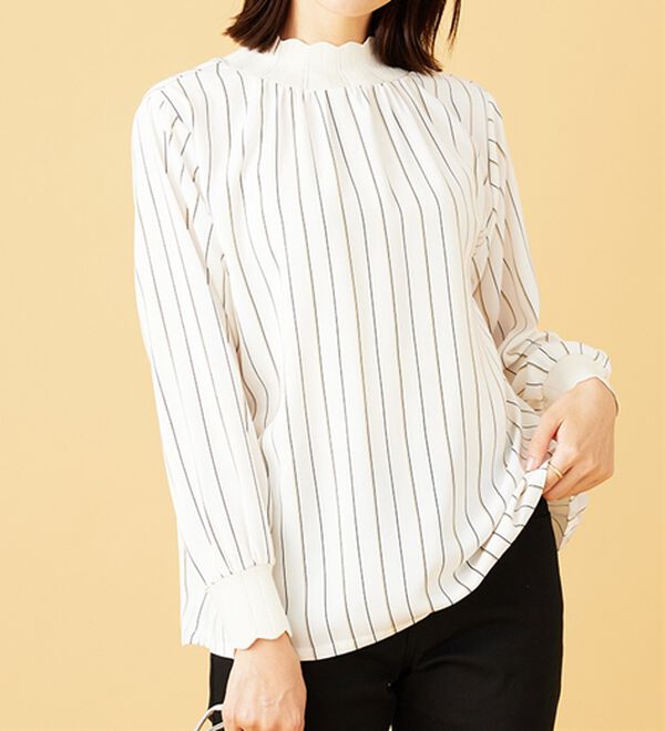 BELLUNA（ベルーナ）の「衿＆袖ニット使い美人顔ブラウス（ブラウス）」｜詳細画像