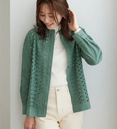 BELLUNA（ベルーナ）の「花柄レース切替シャツジャケット（シャツ）」