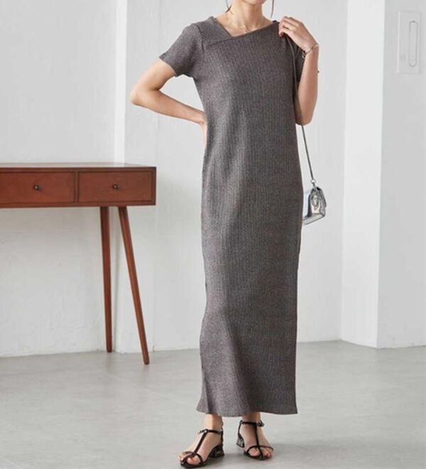 RANAN（ラナン）の「アシメネックハーフスリーブリブワンピース（その他ワンピース）」｜詳細画像