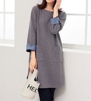 BELLUNA（ベルーナ）の「ポケット付ボーダージャカードワンピース（その他ワンピース）」｜詳細画像