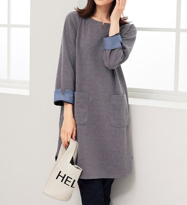 BELLUNA（ベルーナ）の「ポケット付ボーダージャカードワンピース（その他ワンピース）」｜詳細画像